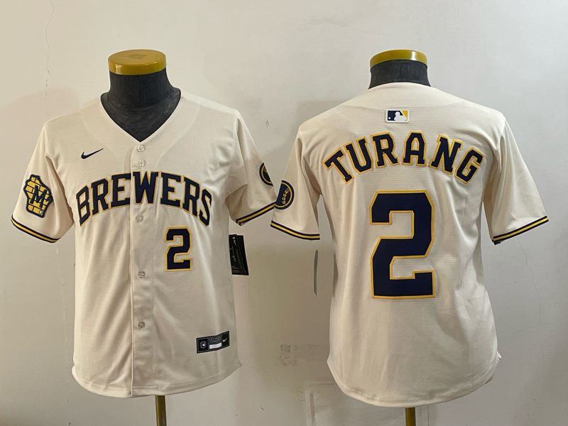 Youth 2026 Milwaukee Brewers #2 Turang cream Game Nike MLB Jersey 0918003